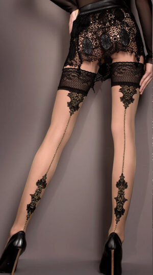 Nude/Black Patterned Hold Ups