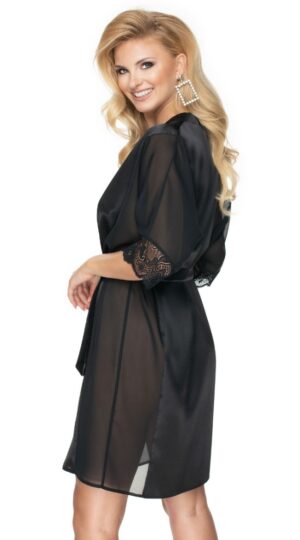 Sheer Panelled Satin Black Gown