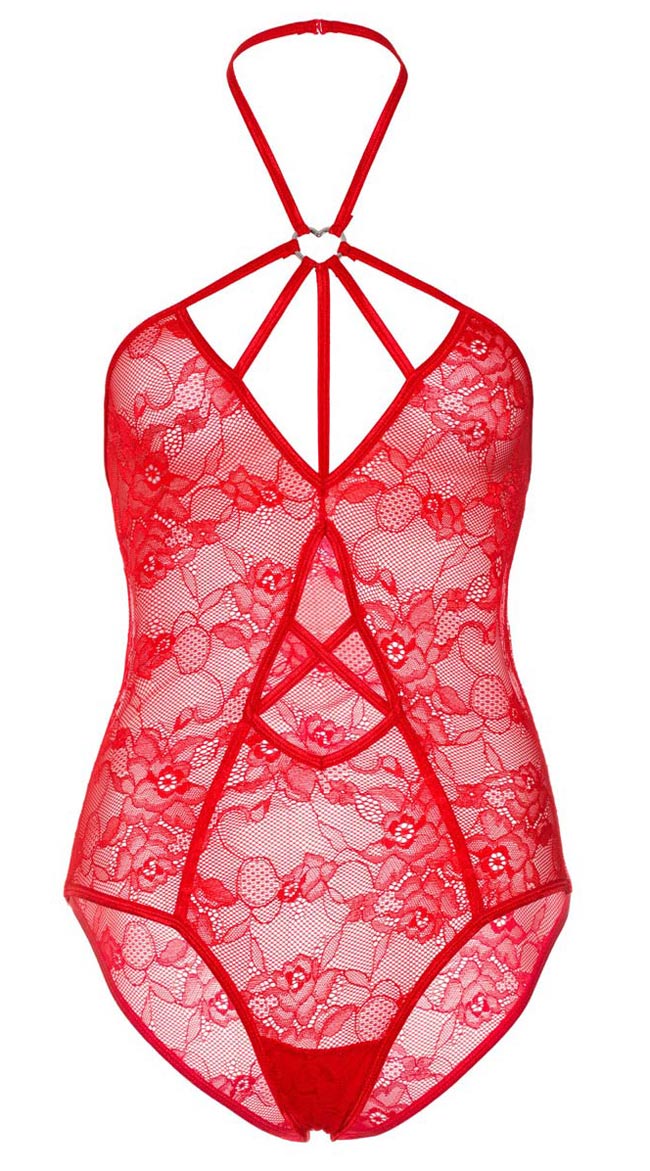Strappy Red Lace Bodysuit