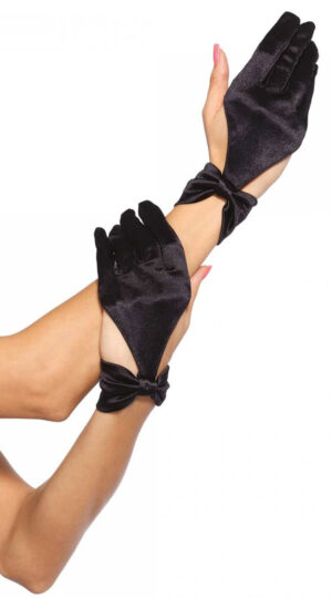 Black Satin Bow Gloves