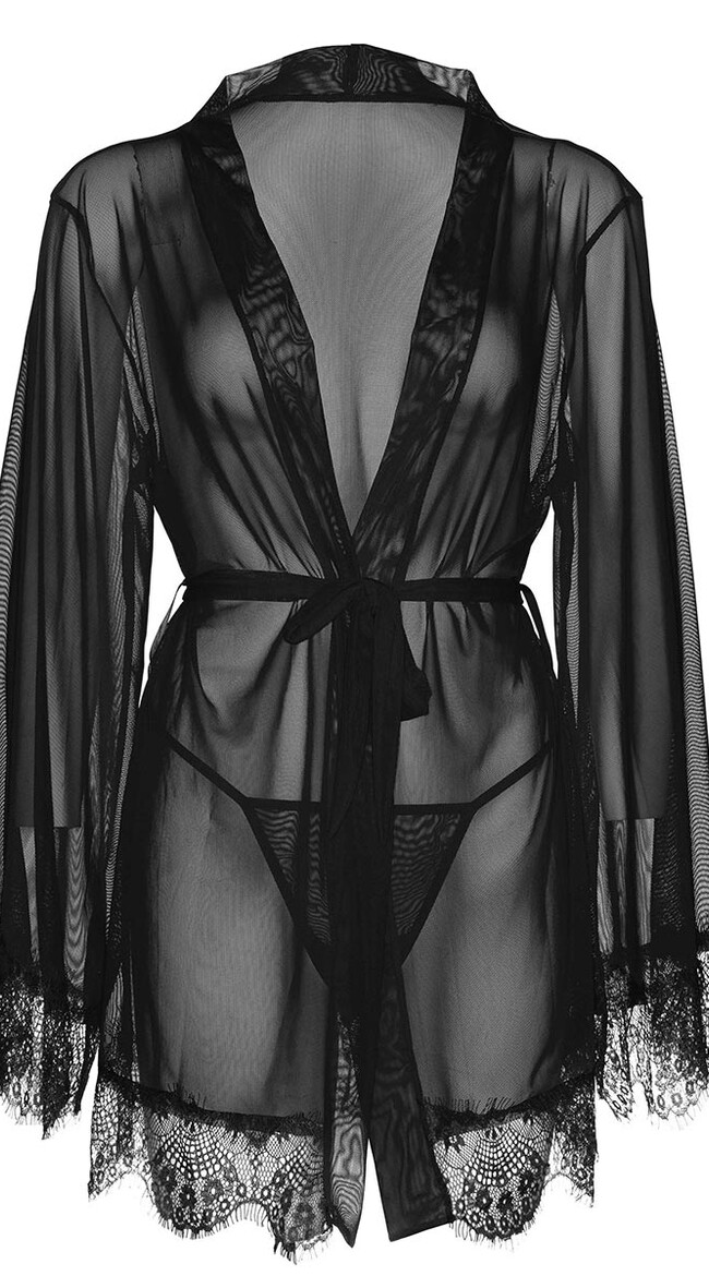 Black Sheer Kimono Robe