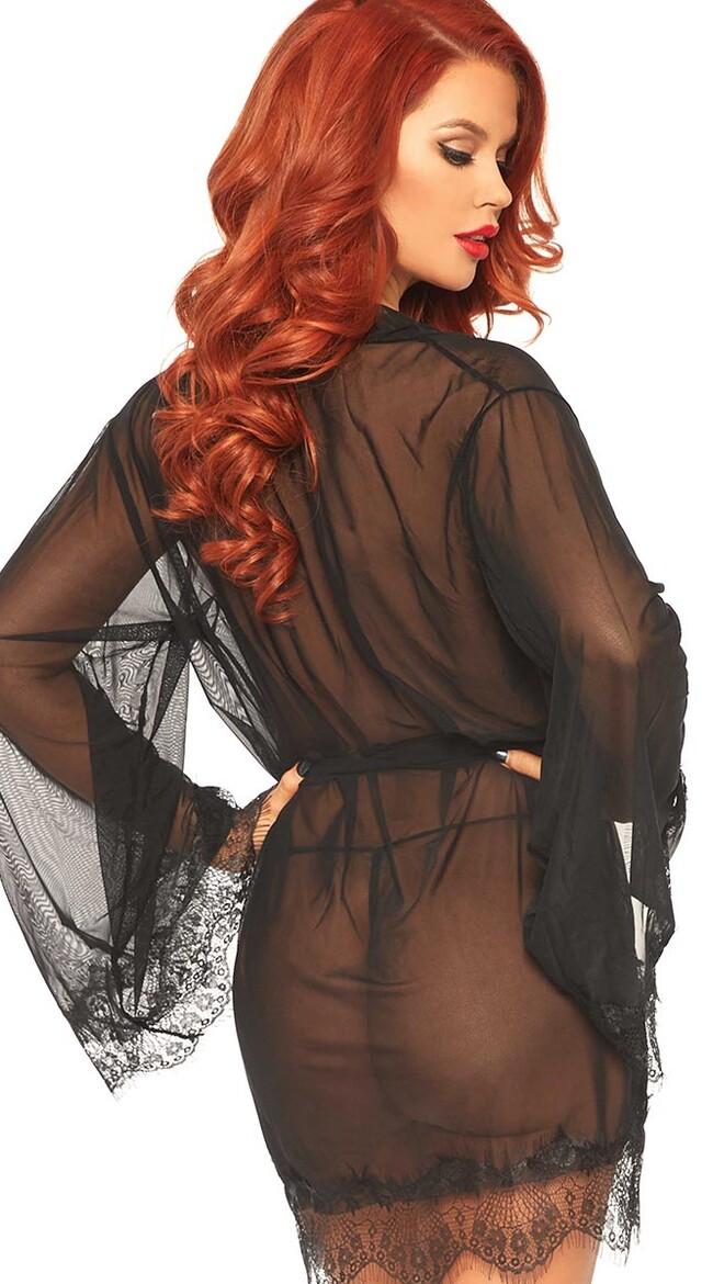 Black Sheer Kimono Robe