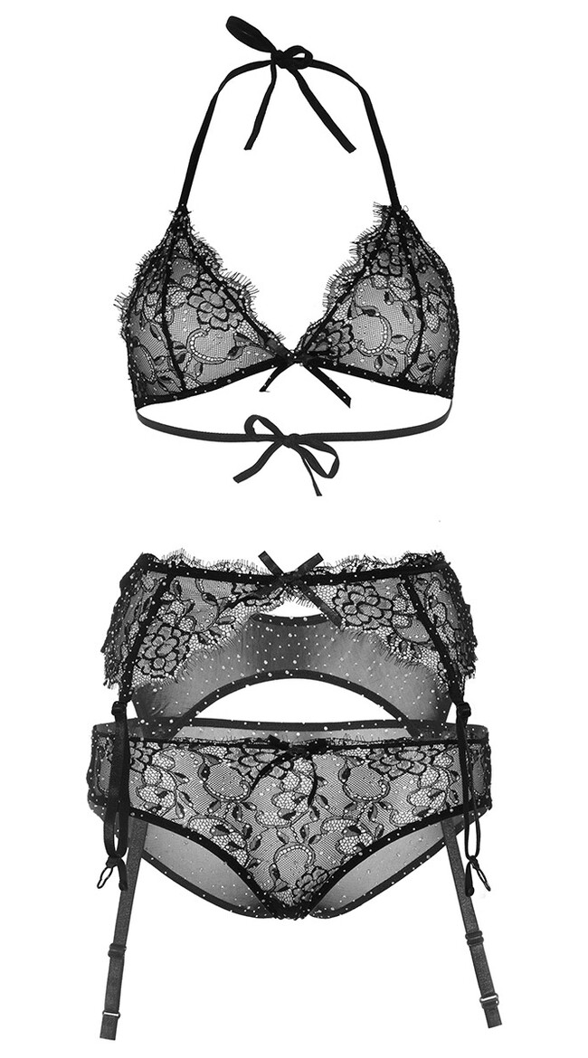 Crystal Black Lace Bra Set | BEDTIME FLIRT