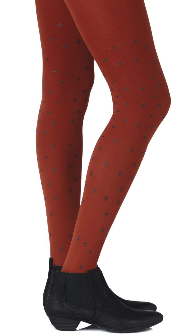 Rust/Black Allover Printed Tights