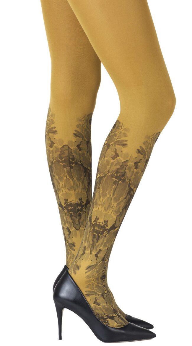 Mustard/Black Printed Tights