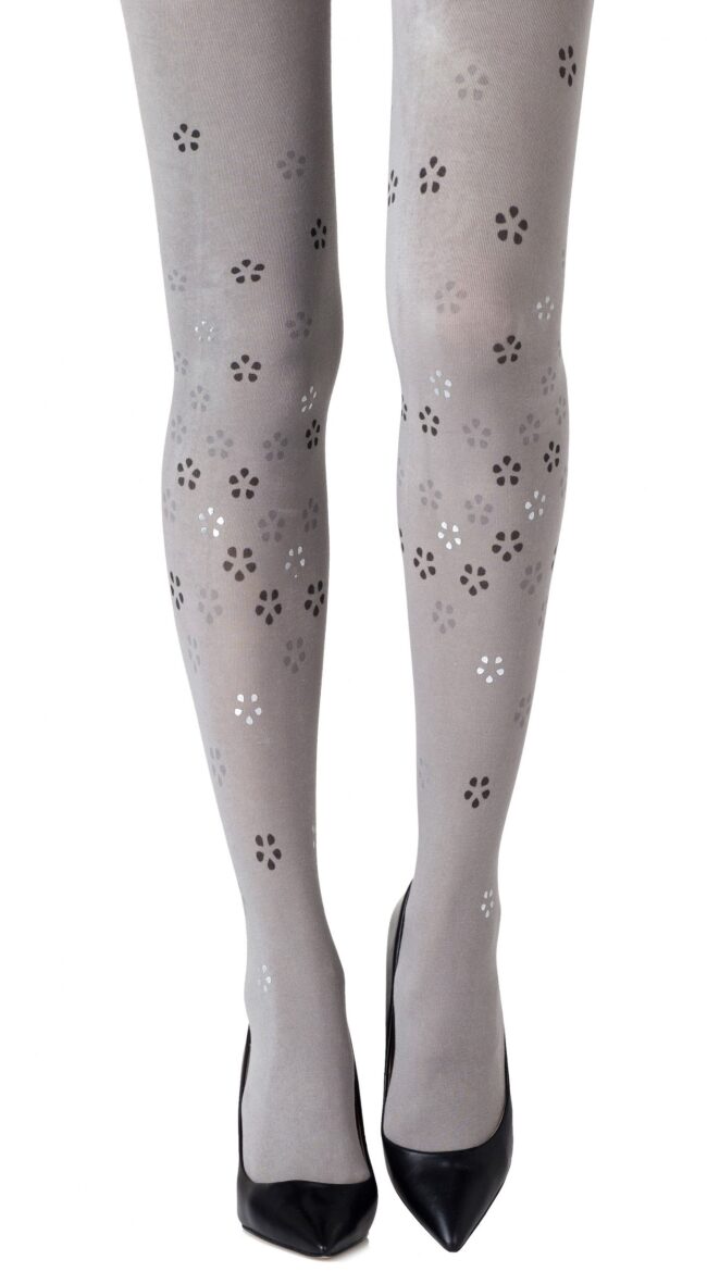 Light Grey/Black Printed Tights