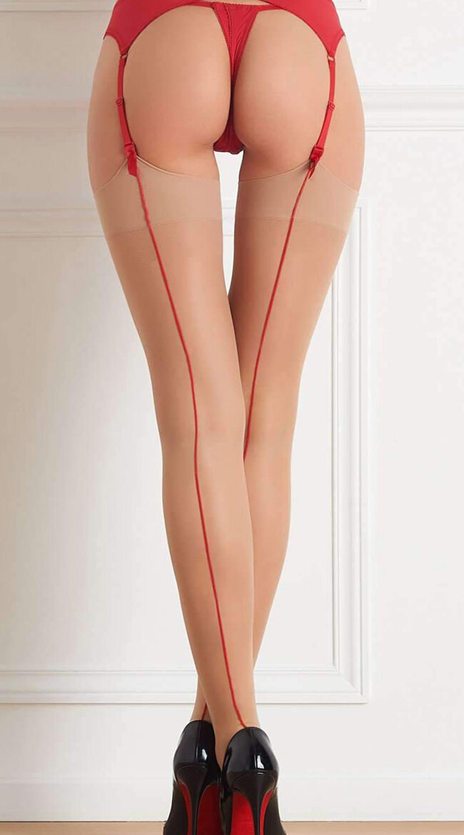Red Back Seamed Stockings