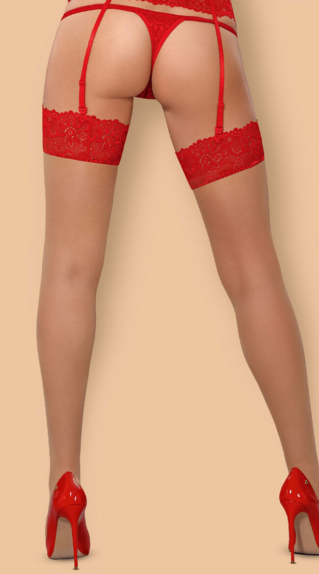 Red Lace Top Nude Stockings