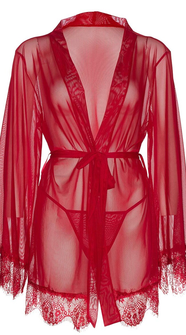 Red Sheer Kimono Robe