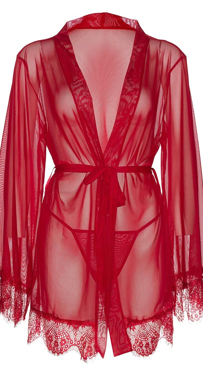 petróleo patrulla mosaico bata de kimono transparente roja | Ropa de dormir sexy | FLIRT A LA HORA DE  DORMIR