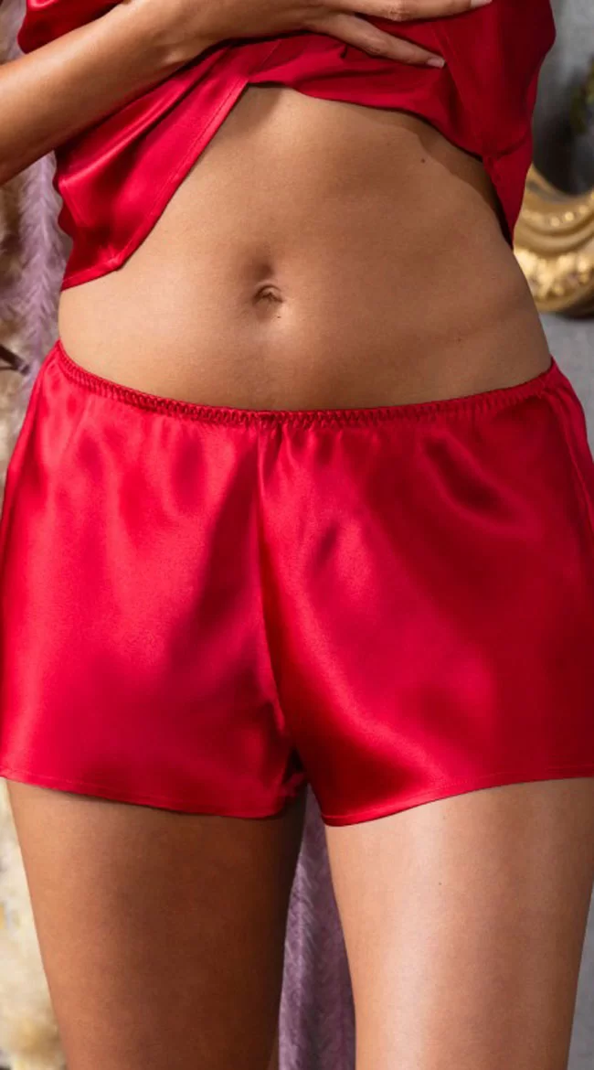 Odon Red Silk Shorts