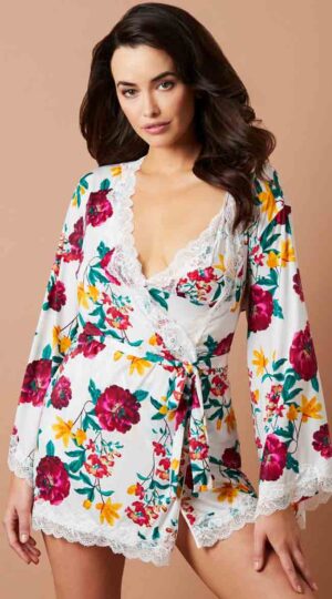 Reina White Floral Robe