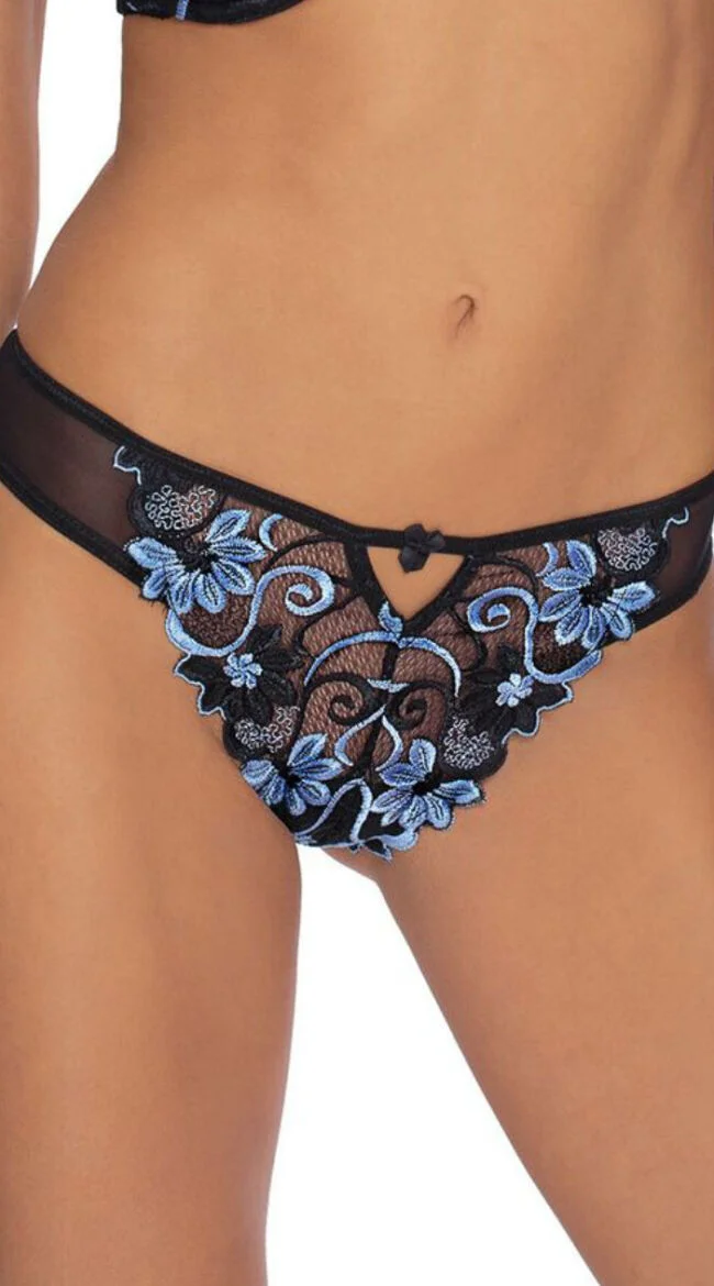 Enchanted Blue Embroidered Thong