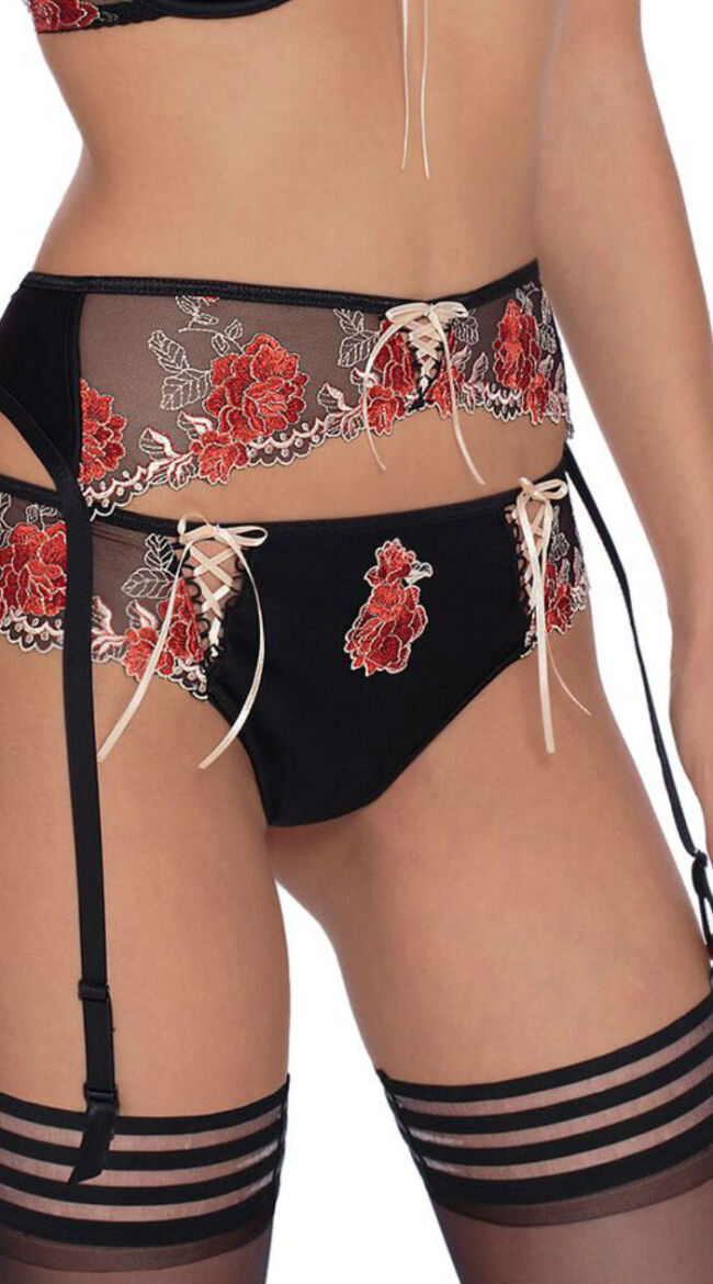 Floral Fantasy Black Suspender Belt