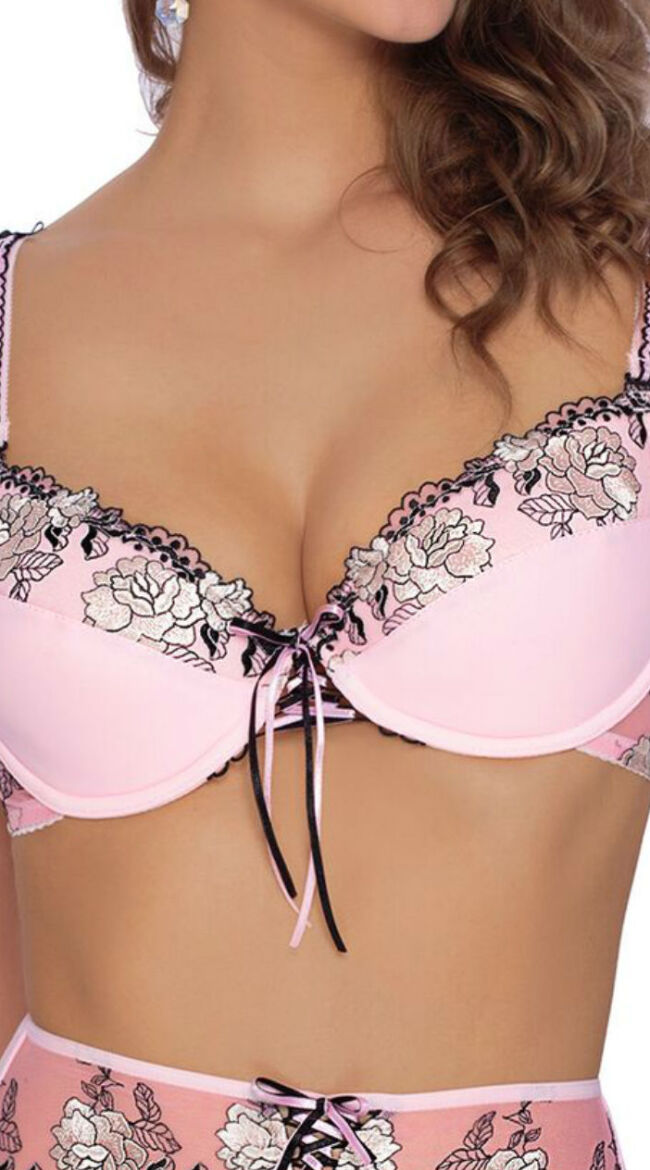 Floral Lace-Up Lift Bra