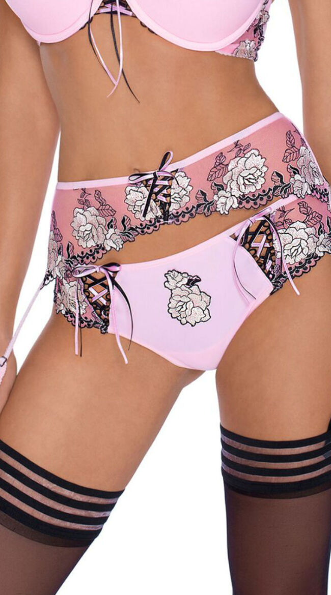 Floral Fantasy Pink Suspender Belt