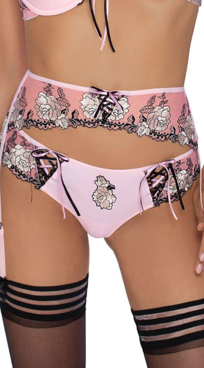 Floral Fantasy Pink Suspender Belt