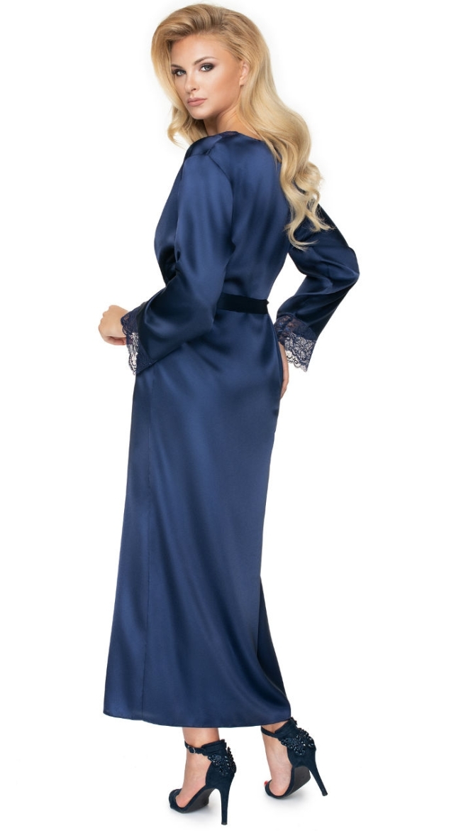 Navy Blue Satin Dressing Gown